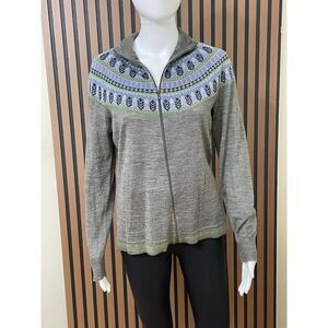 Woolrich Women's M Gray Sweater Acrylic Cardigan Casual Full-Zip Ribbed Hem Boho
